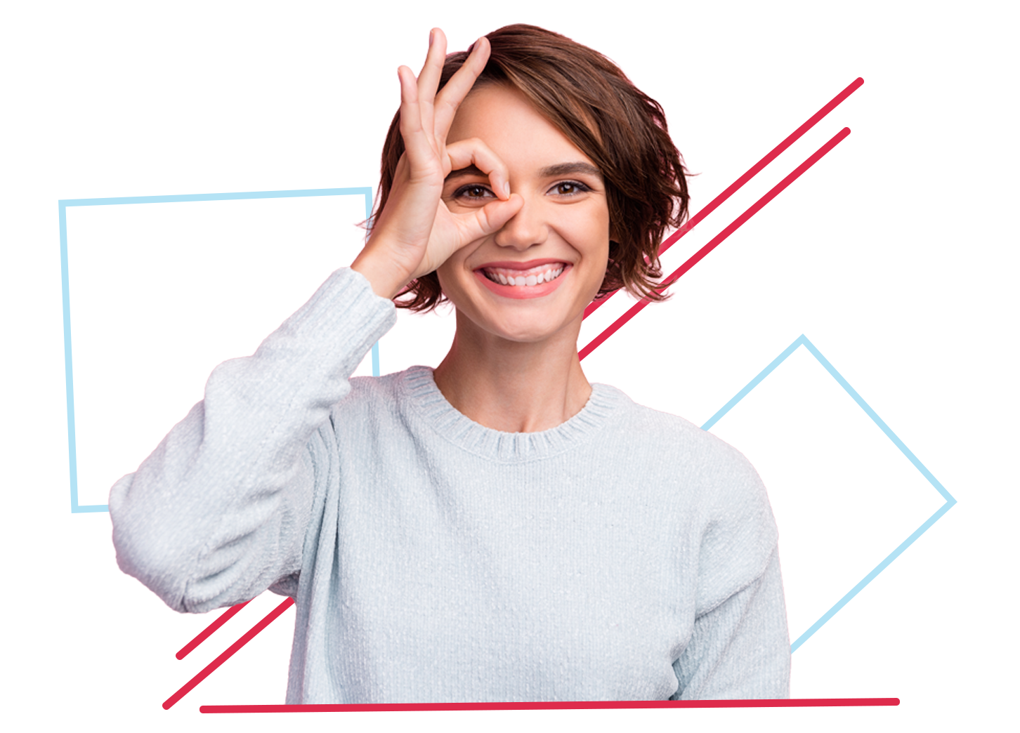 Person blickt durch einen Fingerkreis als Symbol für Zukunftsperspektiven.
