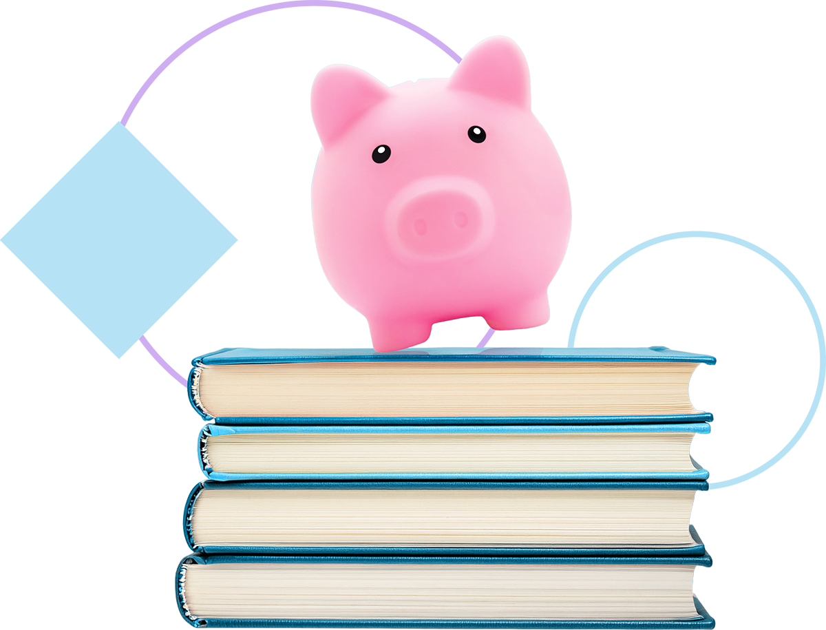 Sparschwein auf einem Bücherstapel als Symbol für finanzielle Förderung.