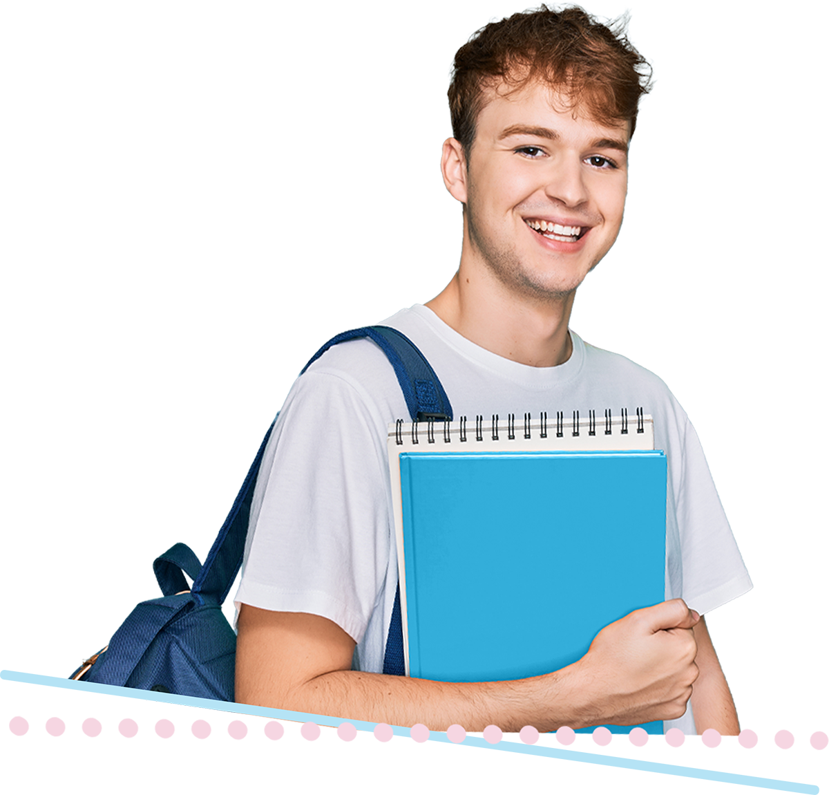 Person mit Lernmaterialien als Symbol für eine Ausbildung im Gesundheitswesen.